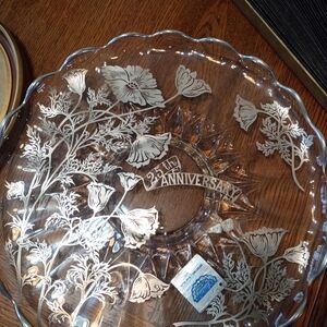 25th Anniversary Etched Glass Serving Platter - Floral Design
